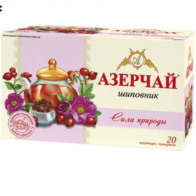 Чай черный Азерчай травяной шиповник 20 пакетиков