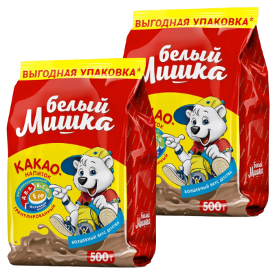 Какао Белый Мишка пакет 500 грамм, 2 штуки