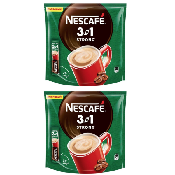 Кофе растворимый Nescafe 3в1 крепкий 20 стиков, 2 штуки