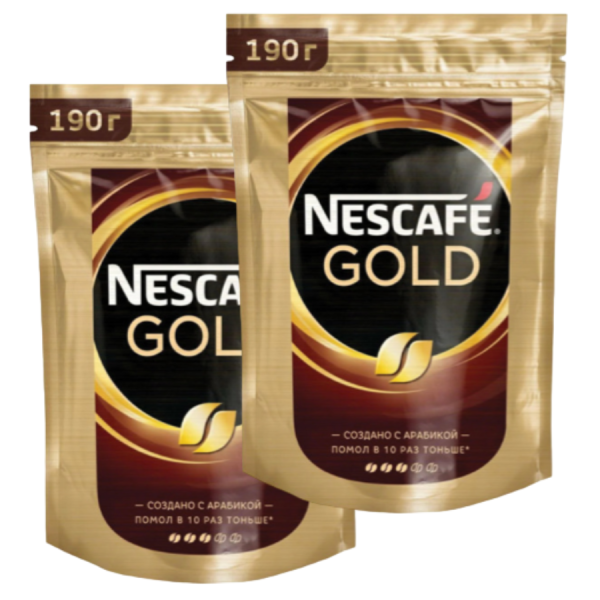 Кофе растворимый Nescafe Gold 190 грамм, пакет 2 штуки