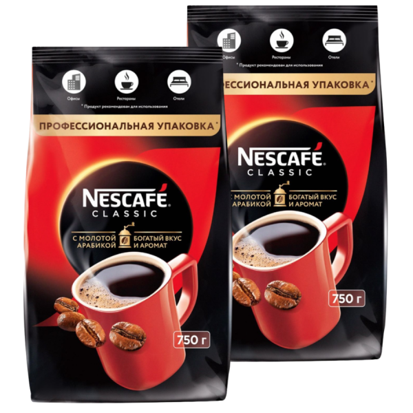 Кофе растворимый Nescafe Classic с молотым 750 гр 2 штуки