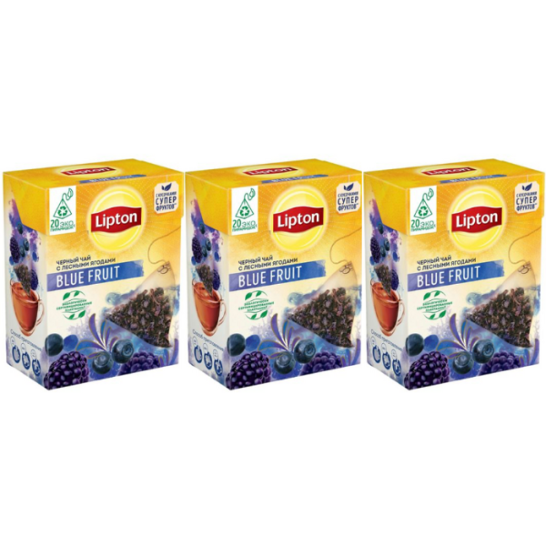Спайка чай черный Lipton Blue Fruit 3 упаковки по 20 пирамидок