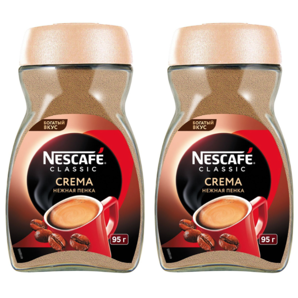 Кофе растворимый Nescafe Classic  Crema 95 грамм, стекло 2 штуки