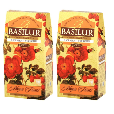 Чай черный листовой Базилур Малина и шиповник 100 грамм 2 штуки