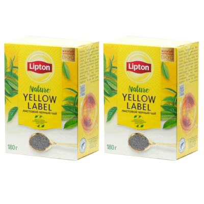Чай черный  листовой Липтон 2 упаковки по 180 грамм