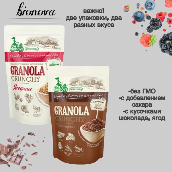 Мюсли "Бионова" шоколадные + ягодные
