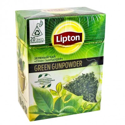  Чай зеленый Lipton Green Gunpowder в пирамидках 20 пиромидок