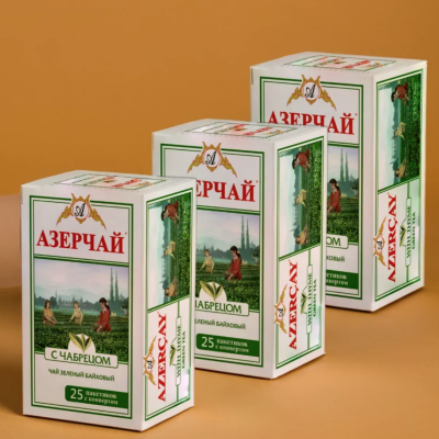 Чай Азерчай зеленый с чабрецом 25 пакетиков 3 штуки