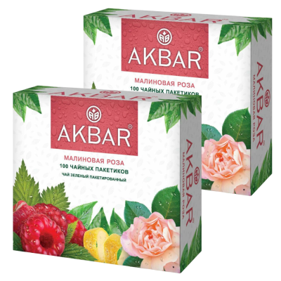 Чай зеленый Акбар Малиновая Роза 100 пакетиков 2 штуки