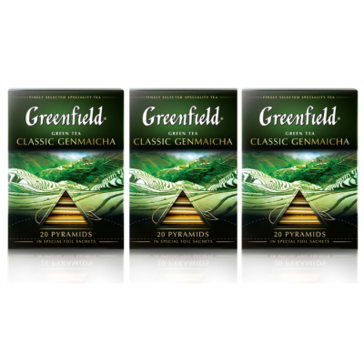 Чай зеленый в пирамидках Greenfield Classic Genmaicha 20 пакетиков 3 штуки