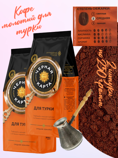 Кофе молотый Черная Карта для турки 250 грамм 2 штуки