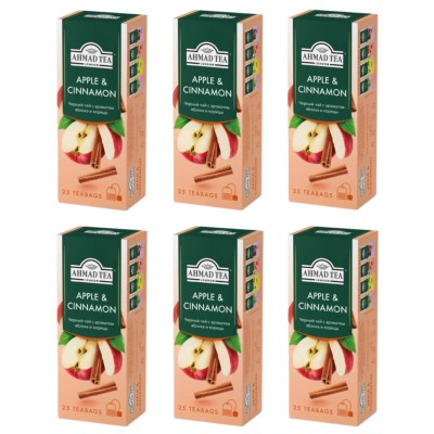 Чай черный Ахмад Яблоко Корица 25 пакетов 6 штуки