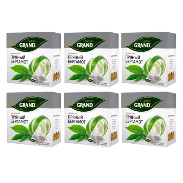 Чай черный Гранд Пряный Бергамот 20 пирамидок 6 штук