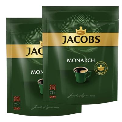 Кофе растворимый Jacobs Monarch 75 грамм пакет 2 штуки