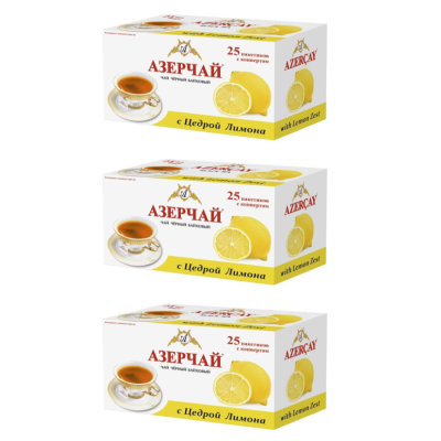 Чай черный Азерчай с цедрой лимона 25 пакетиков 3 штуки