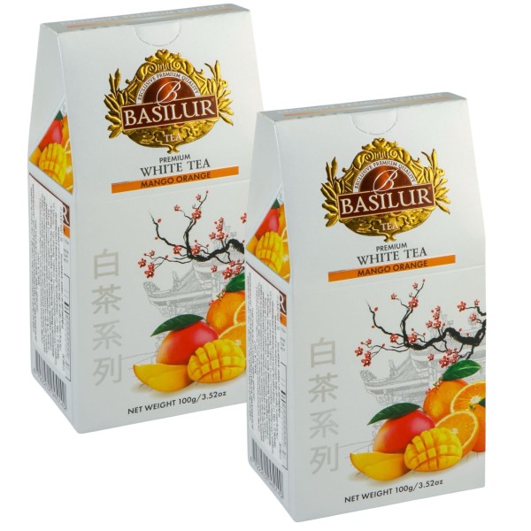 Белый чай Базилур со вкусом манго и апельсина 100 грамм 2 штуки