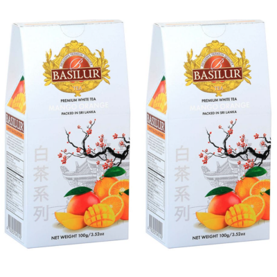 Белый чай Базилур со вкусом манго и апельсина 100 грамм 2 штуки
