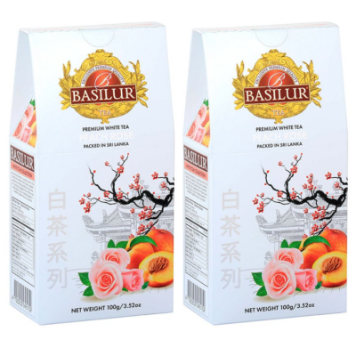 Белый чай Базилур со вкусом персика и розы 100 грамм 2 штуки
