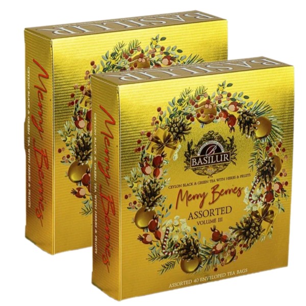 Чай Базилур Ассорти 40 пакетов Рождественские ягоды том 3, 2 штуки