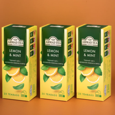 Чай черный Ахмад Лимон Мята 25 пакетиков 3 штуки