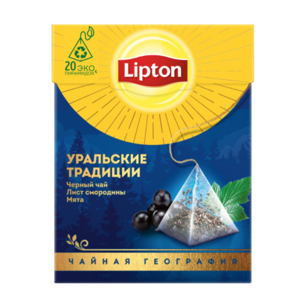 Чай черный Липтон Уральские традиции с мятой и смородиной 20 пирамидок