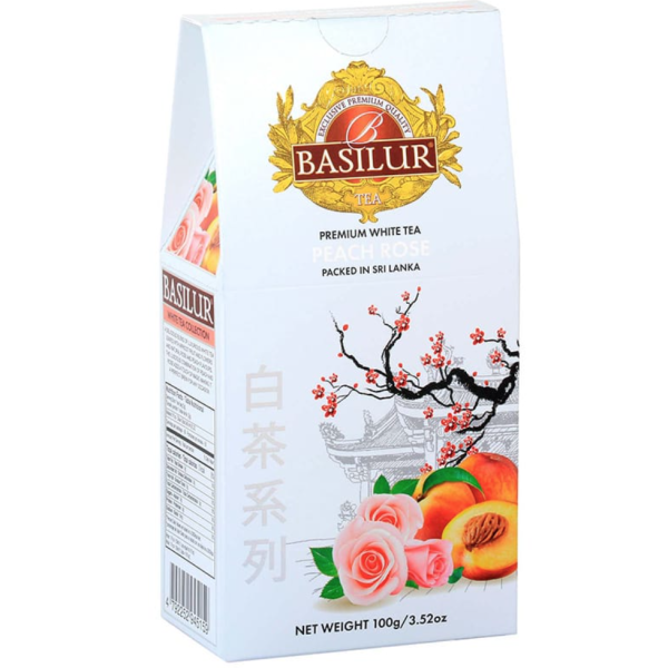 Белый чай Базилур со вкусом Персика и Розы 100 грамм