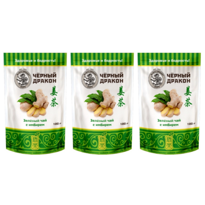 Чай зеленый Черный дракон с имбирем 100 грамм 3 штуки