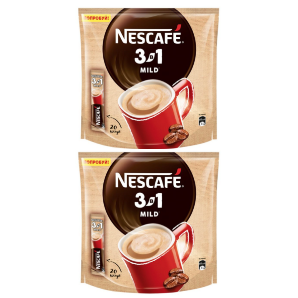 Кофе растворимый Nescafe 3в1 мягкий 20 пак 2 штуки