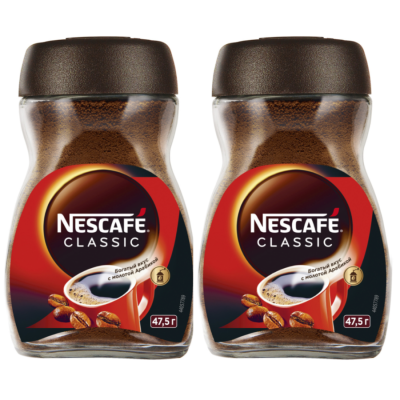 Кофе растворимый Nescafe Classic с молотым, 95 грамм ст/б. 2 штуки