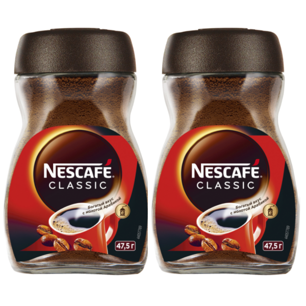 Кофе растворимый Nescafe Classic с молотым, 95 грамм ст/б. 2 штуки