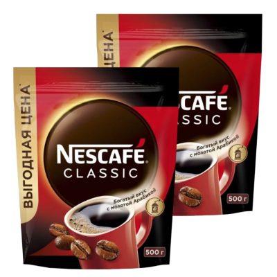 Кофе растворимый Nescafe Classic с молотым 500 грамм 2 штуки