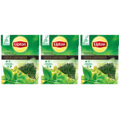 Спайка чай зеленый Lipton Green Gunpowder 3 упаковки по 20 пирамидок