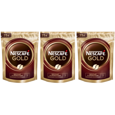 Кофе растворимый Nescafe Gold 75 грамм пакет 3 штуки